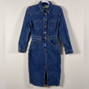 Madewell Womens Western Midi Shirtdress in Laselle Wash Size 2 Denim Button-Up